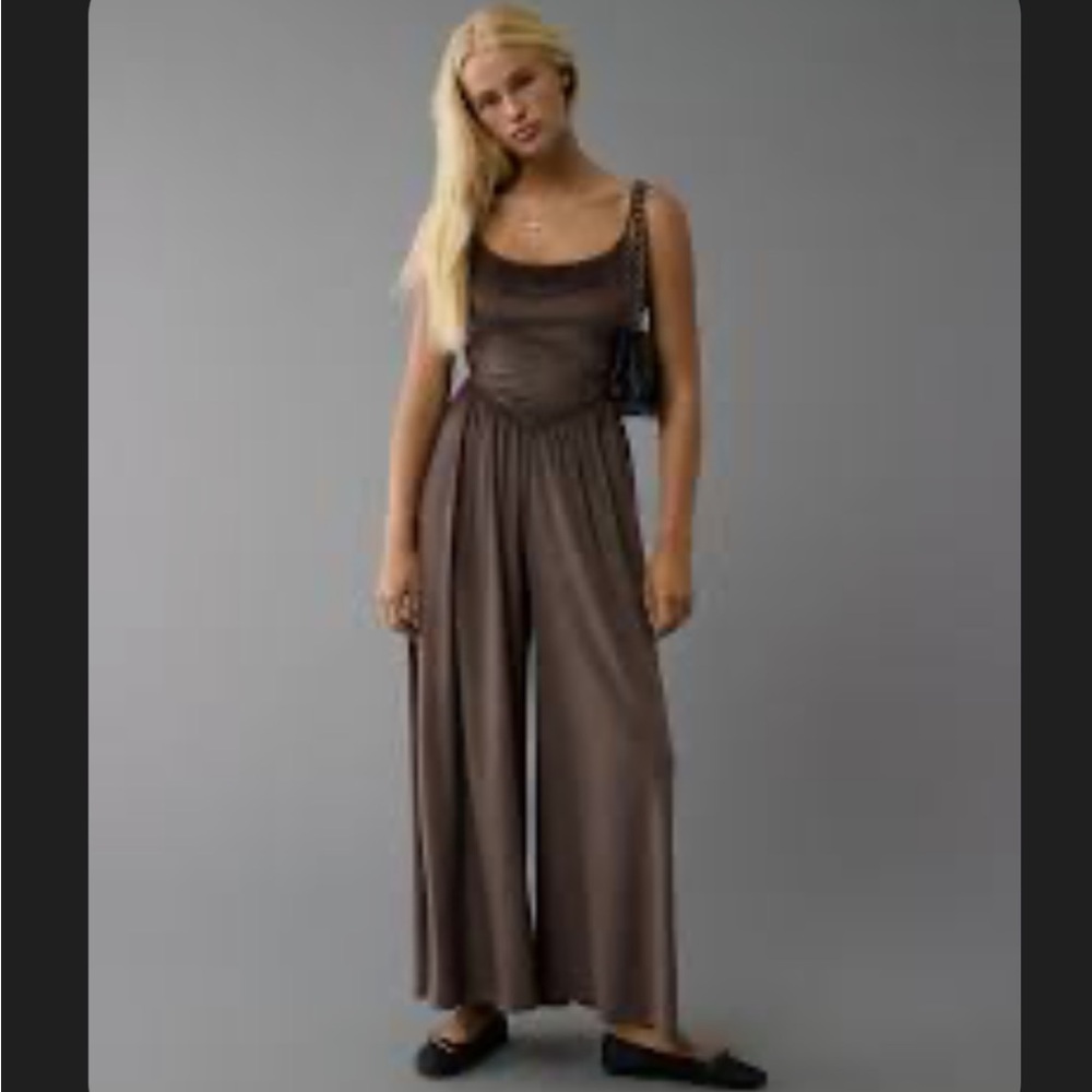 American eagle velvet v waist wide leg jumpsuit